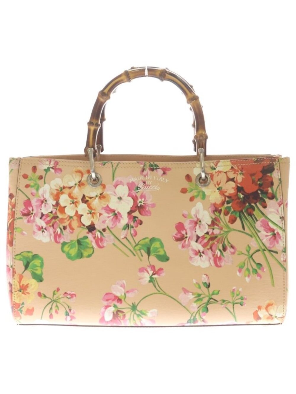 Gucci Bamboo Floral Leather Handbag Pink Multicolor